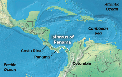 map showing the isthmus of Panama