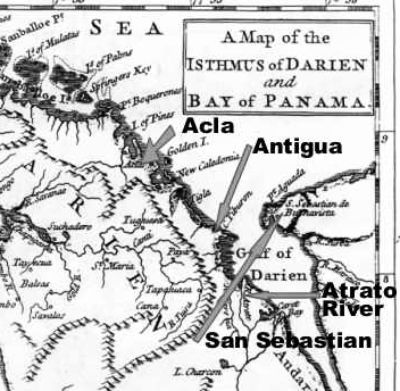 An old map showing the bay of panama and the district of Darien