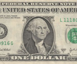 photo of center part of a $1 bill, usa