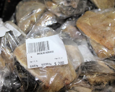 bagged packages of bacalao for sale in Puerto Armuelles, Panama