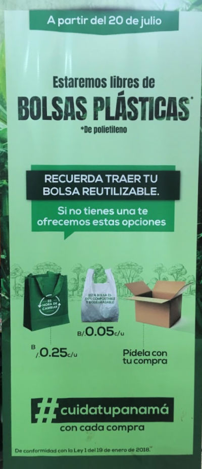 Sign at Romeros with non-plastic bag options