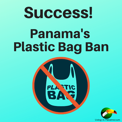 Image of No plastic bags & text about success of Panama's plastic bag ban