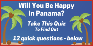 ectangle of blue sky & graphic of 2 palm trees with text about Panama quiz